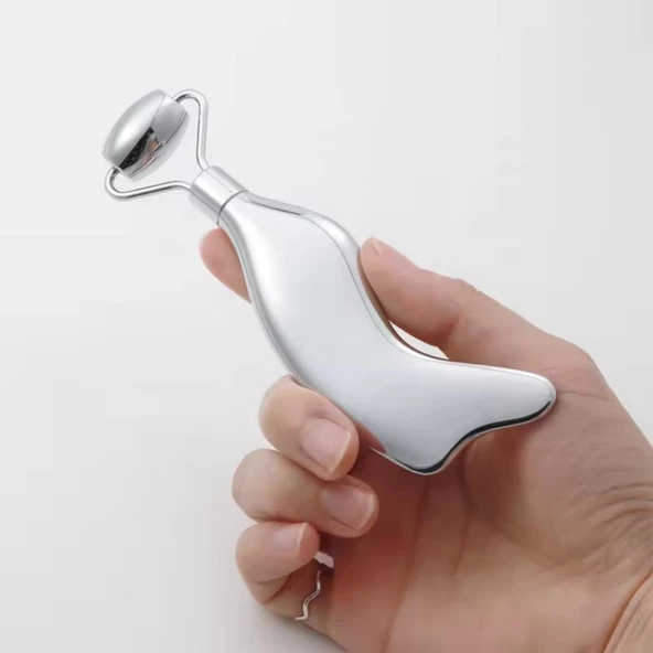 Metal Cilt Sıkılaştırıcı Face Gua Sha Rulosu Yüz Masaj Roller Model 5 ürün görseli 1