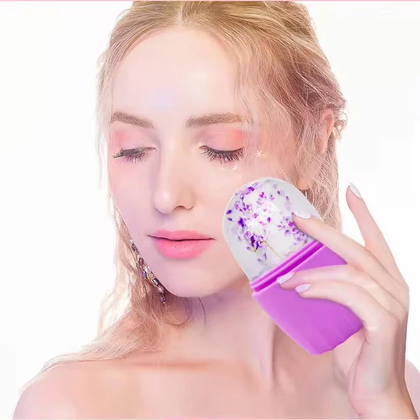 Slikon Yüz Buz Masaj Rulosu Yüz Sıkılaştırıcı Ice Face Roller Mor Renk ürün görseli 1