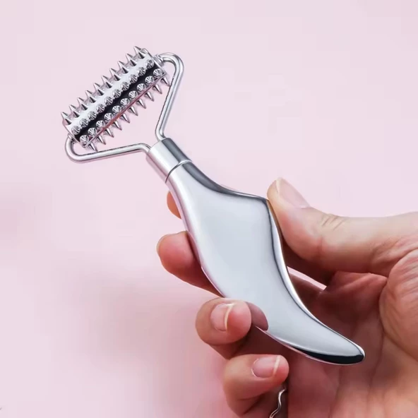 Metal Cilt Sıkılaştırıcı Face Gua Sha Rulosu Yüz Masaj Roller Model 2 ürün görseli 1