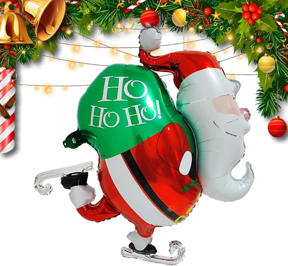 Yılbaşı Buz Pateni Yapan Noel Baba Hediye Çuvallı Folyo Balon 79x89 cm ürün görseli 1