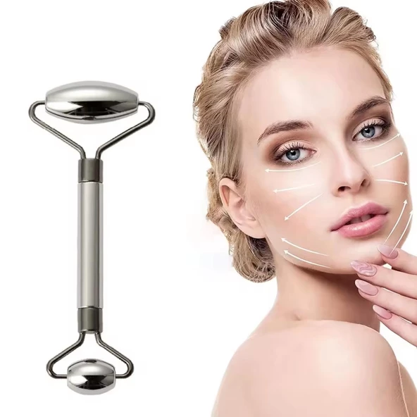 Metal Cilt Sıkılaştırıcı Face Gua Sha Rulosu Yüz Masaj Roller Model 1 ürün görseli 1