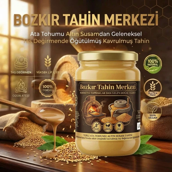 Bozkır Tahin Merkezi Yerli Ata Tohumu Altın Susam Taş Değirmen Tahini Kavrulmuş 600 gr (vegan&doğal) ürün görseli 1