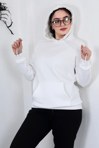 Hodies Winter Kapşonlu Kanguru Cep 3 iplik Puf Yumuşacık (İçi Polarlı) Sweatshirt ürün görseli 1