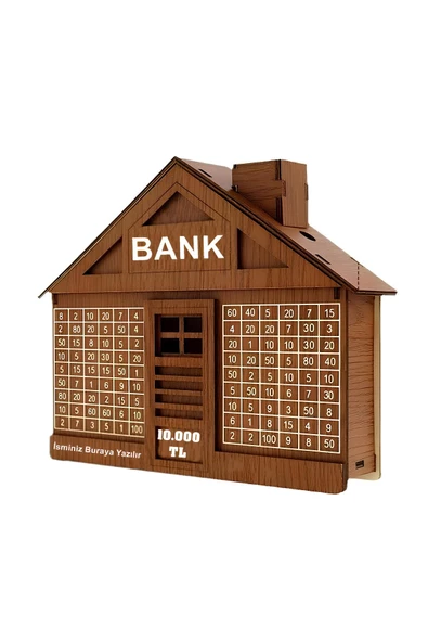 SLY-Kişiye Özel Ev Tipi Bank Hedef Kumbara 10.000 Tl Para Biriktirme Kutusu ürün görseli 1