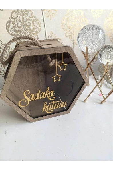 SLY-Ahşap Pleksili Halatlı Sadaka Kutusu Kumbara Tipbox Tip Box - Resim 2