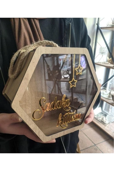 SLY-Ahşap Pleksili Halatlı Sadaka Kutusu Kumbara Tipbox Tip Box ürün görseli 1