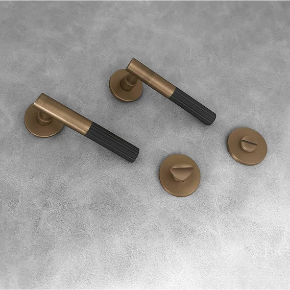Duo One-S Zamak Mat Antik Sarı - Siyah Rozetli Zamak Wc Banyo Kapı Kolu 1 Takım ürün görseli 1