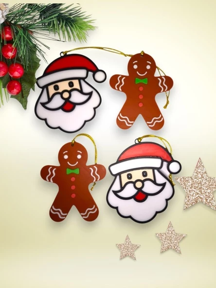 Yılbaşı Çam Ağacı Süsleri Kurabiye Adam ve Noel Baba set  2+2 adet ürün görseli 1