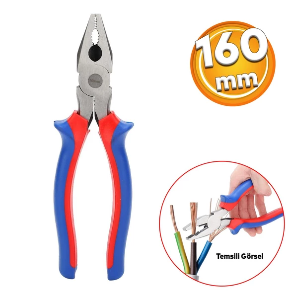 UGR Çok Amaçlı Sağlam Ekonomik Pense 160 mm Ergonomik Pvc İzole Saplı Tel Keblo Kesme Sıyırma Sıkma ürün görseli 1