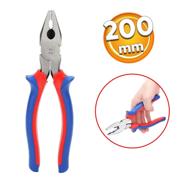UGR Büyük Pense 200 mm Kombine Kesme Sıkma Keski Plastik Saplı 20 cm Kalın Sağlam Metal Pense ürün görseli 1