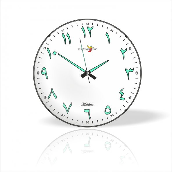 Gece Karanlıkta Görünen Arapça Rakkamlı Büyük Fosforlu Beyaz Zeminli 35 cm Sessiz Camlı Duvar Saati ürün görseli 1
