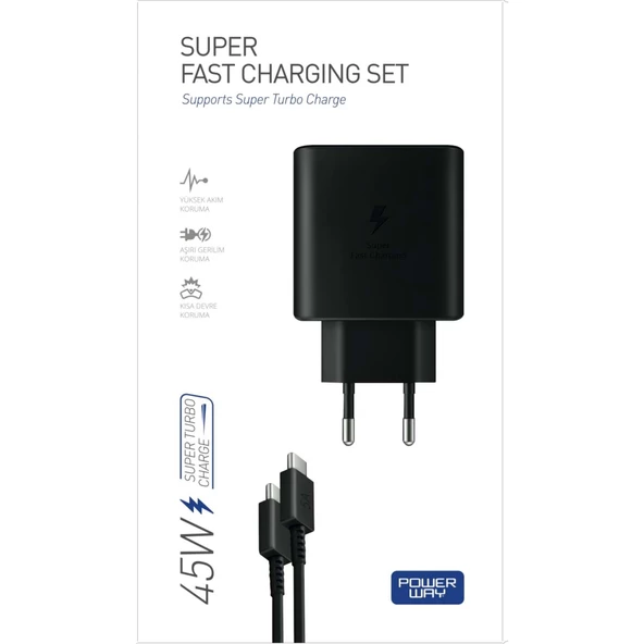 Powerway 45W Type-C Hızlı Şarj Adaptörü ve 1 Metre Kablo - Maksimum Güç ve Güvenlik! ürün görseli 1