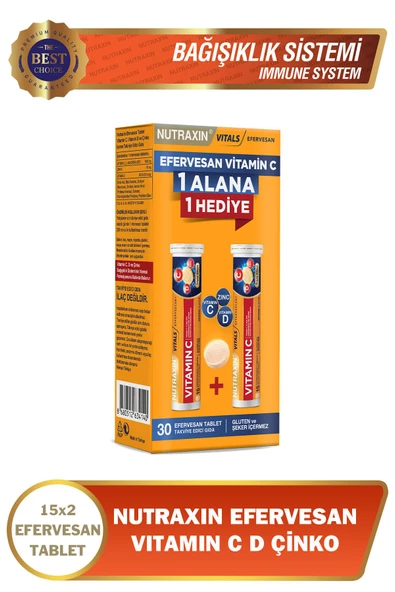 NUTRAXİN VİTAMİN C D ZİNC 15 EFERVESAN TABLET - İKİLİ KOFRE ürün görseli 1