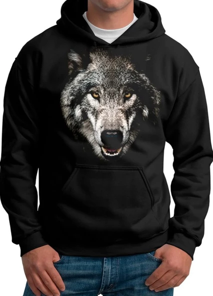 Siyah Unisex Kurt Hoodie Kurt Model Kapüşonlu Sweatshirt ürün görseli 1