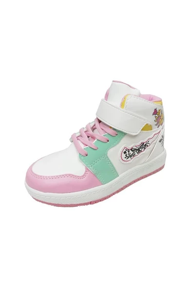 Callion 048 Deri Sneakers Kız Çocuk Spor Ayakkabı 31-35 Beyaz Pembe Su Yeşili ürün görseli 1