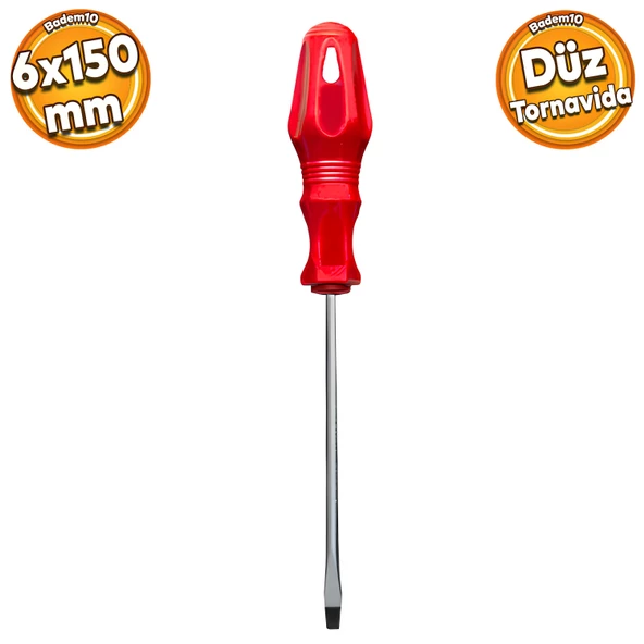 Tornavida Düz Tornavida Kırmızı Plastik Sap 6x150 mm ürün görseli 1