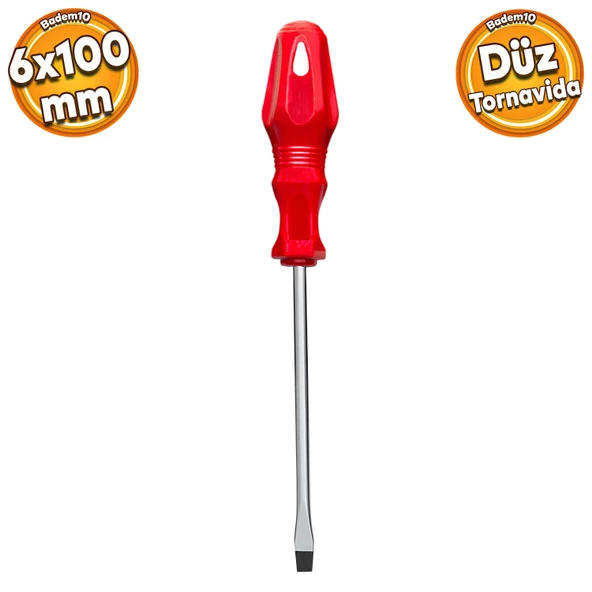 Tornavida Düz Tornavida Kırmızı Plastik Sap 6x100 mm ürün görseli 1
