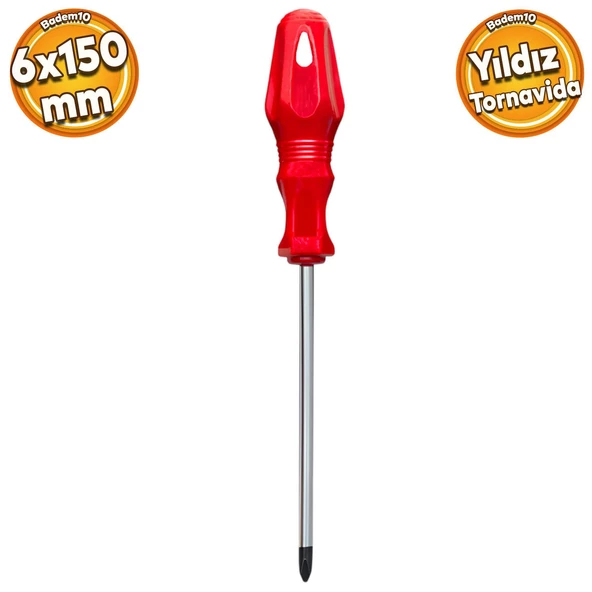 Tornavida Yıldız Tornavida Kırmızı Plastik Sap 6x150 mm ürün görseli 1
