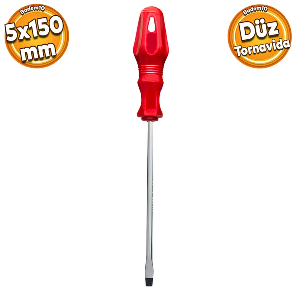 Tornavida Düz Tornavida Kırmızı Plastik Sap 5x150 mm ürün görseli 1