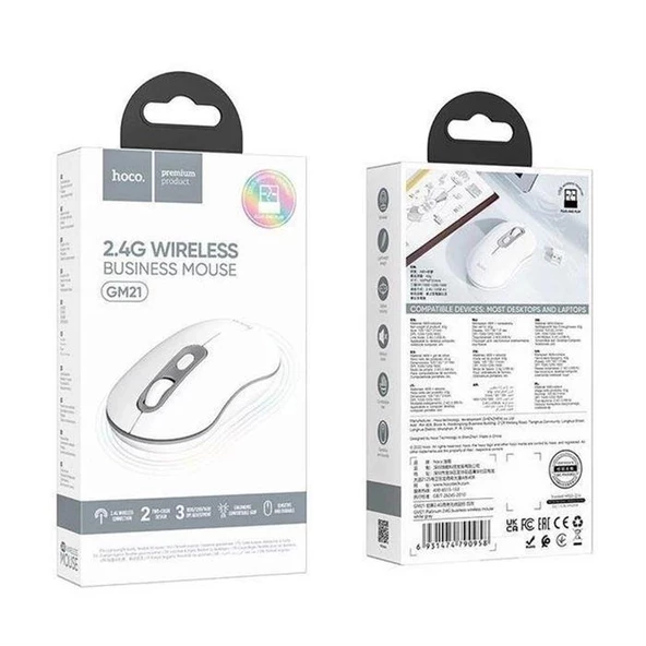HOCO GM21 Platinium 1600dPi 2.4G Bluetooth Kablosuz Optik Mouse Beyaz ürün görseli 1