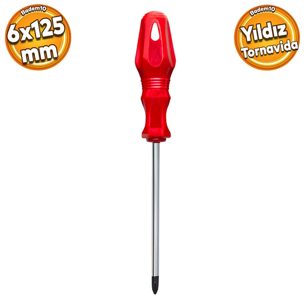 Tornavida Yıldız Tornavida Kırmızı Plastik Sap 6x125 mm ürün görseli 1