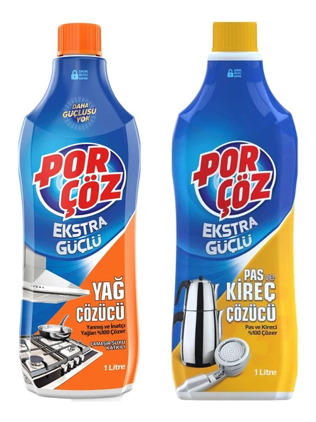 Porçöz Pas ve Kireç Çözücü 1 Litre + Porçöz Yağ Çözücü 1 Litre--2'li set ürün görseli 1
