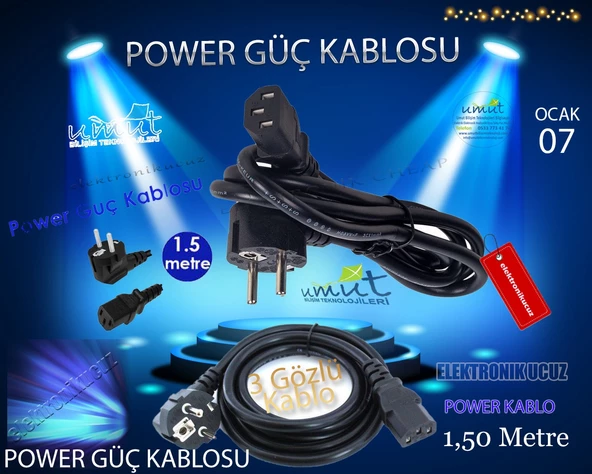 D-Cable Power Kablo 220V 1.5 Metre Power Kablo 220V 1.5 Metre 1.5mt Power Elektrik Kablosu Güç Kablosu 220 Volt ürün görseli 1