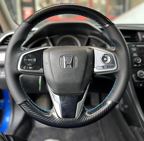 Honda Civic Fc5 Araca Özel Direksiyon Kılıfı (5D KRİSTAL KARBON SOFT NOKTA) ürün görseli 1