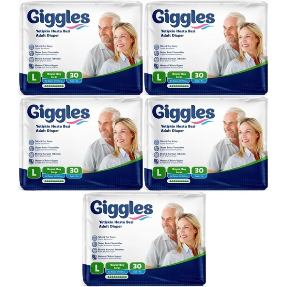 Giggles Yetişkin Bezi Bel Bantlı Tekstil Yüzey Büyük - Large (L) 150 Adet (5PK*30) ürün görseli 1