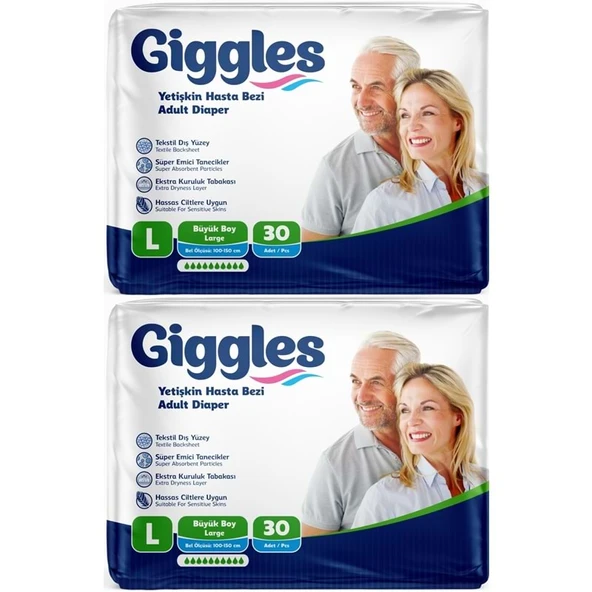 Giggles Yetişkin Bezi Bel Bantlı Tekstil Yüzey Büyük - Large (L) 60 Adet (2PK*30) ürün görseli 1