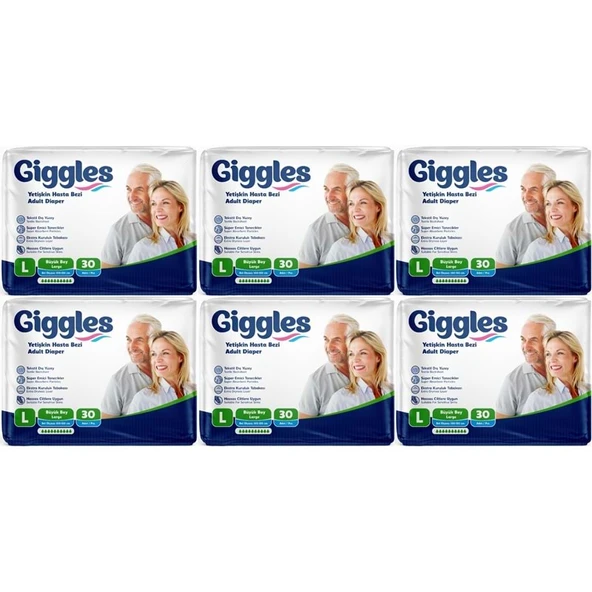 Giggles Yetişkin Bezi Bel Bantlı Tekstil Yüzey Büyük - Large (L) 180 Adet (6PK*30) ürün görseli 1