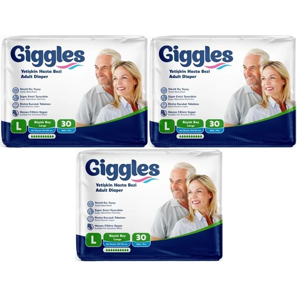 Giggles Yetişkin Bezi Bel Bantlı Tekstil Yüzey Büyük - Large (L) 90 Adet (3PK*30) ürün görseli 1