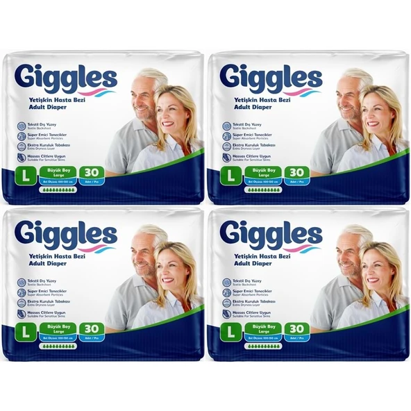 Giggles Yetişkin Bezi Bel Bantlı Tekstil Yüzey Büyük - Large (L) 120 Adet (4PK*30) ürün görseli 1