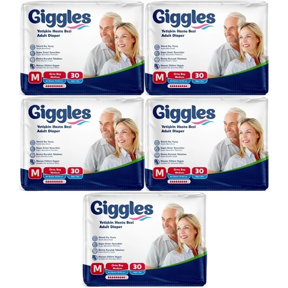 Giggles Yetişkin Bezi Bel Bantlı Tekstil Yüzey Orta - Medium (M) 150 Adet (5PK*30) ürün görseli 1