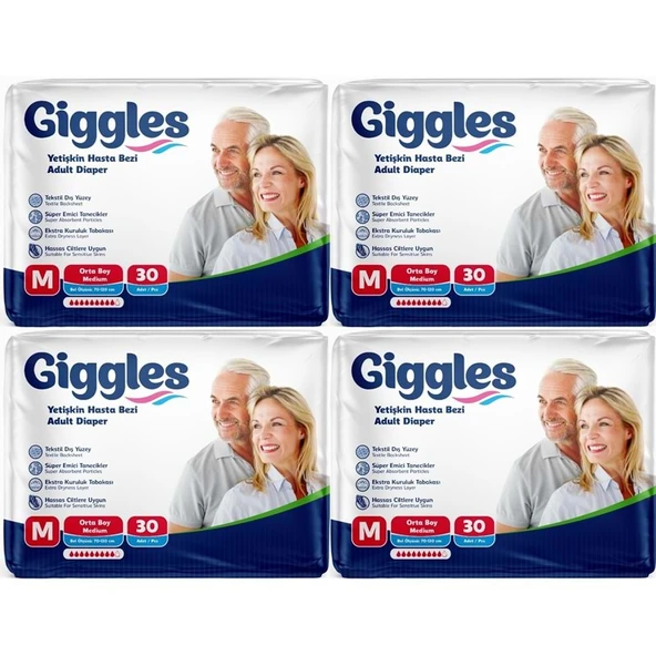 Giggles Yetişkin Bezi Bel Bantlı Tekstil Yüzey Orta - Medium (M) 120 Adet (4PK*30) ürün görseli 1