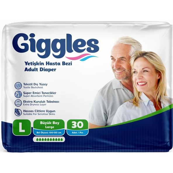 Giggles Yetişkin Bezi Bel Bantlı Tekstil Yüzey Büyük - Large (L) 30 Adet Tekli Pk ürün görseli 1