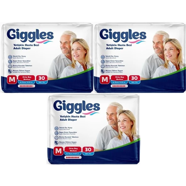 Giggles Yetişkin Bezi Bel Bantlı Tekstil Yüzey Orta - Medium (M) 90 Adet (3PK*30) ürün görseli 1
