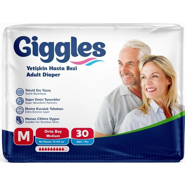 Giggles Yetişkin Bezi Bel Bantlı Tekstil Yüzey Orta - Medium (M) 30 Adet Tekli Pk ürün görseli 1