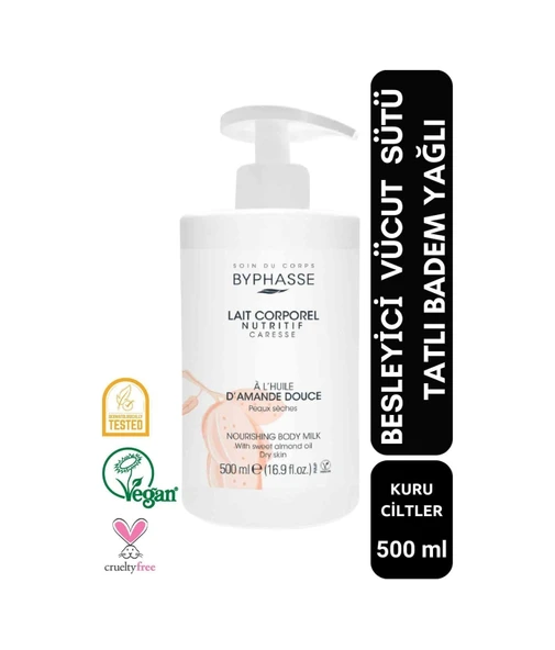 BYPHASSE Tatlı Badem Yağlı Besleyici Vücut Sütü Pratik Pompalı Ambalaj 500ml ürün görseli 1