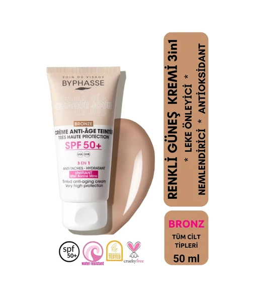 BYPHASSE Anti-Aging Renkli Sıvı Güneş Kremi Bronz Renk- Yeni Nesil Güneş Filtreli Hibrit Formül 50ml ürün görseli 1
