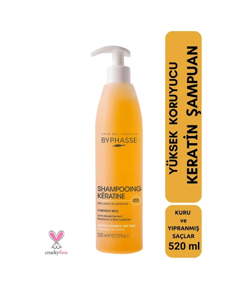 BYPHASSE Keratin Şampuan Kuru Saçlar Yüksek Koruyucu 520 ml ürün görseli 1