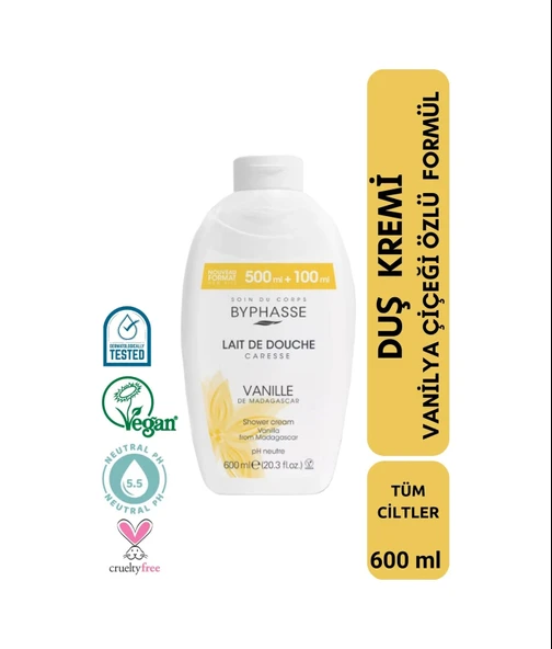BYPHASSE Caresse Vanilya Çiçeği Özlü Kremli Duş Jeli 600ml ürün görseli 1
