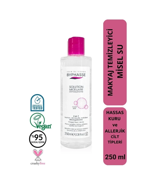 BYPHASSE Micellar Yüz ve Makyaj Temizleyici  Misel Su Kuru,Hassas ve Allerjiye Meyilli Ciltler 250ml ürün görseli 1