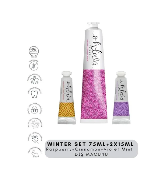 OHLALA Raspberry Mint 75 ml + Cinnamon Mint 15 ml + Violet mint 15 ml Winter Set Diş Macunu ürün görseli 1