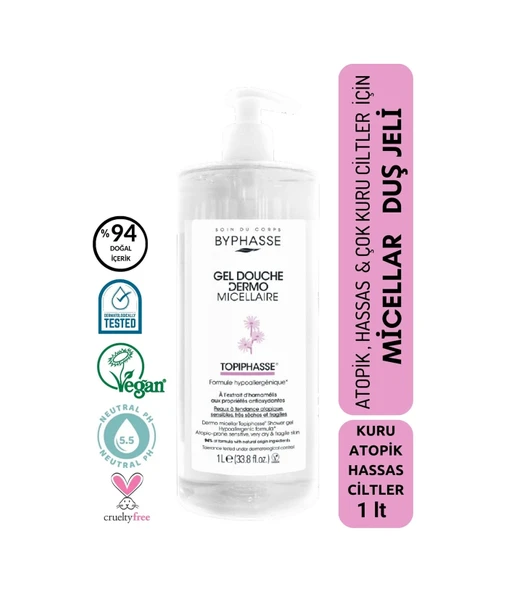 BYPHASSE Dermo Micellar Topiphasse Atopik , Hassas ve Çok Kuru Ciltler İçin Misel Duş Jeli 1000ml ürün görseli 1