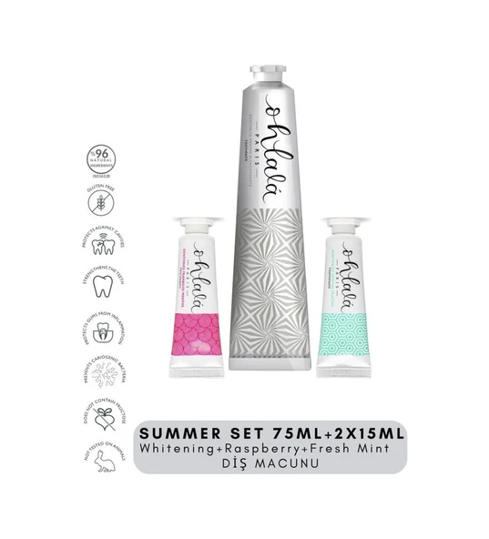 OHLALA Whitening 75 ml + Fresh Mint 15 ml + Raspberry mint 15 ml Summer Set Diş Macunu ürün görseli 1