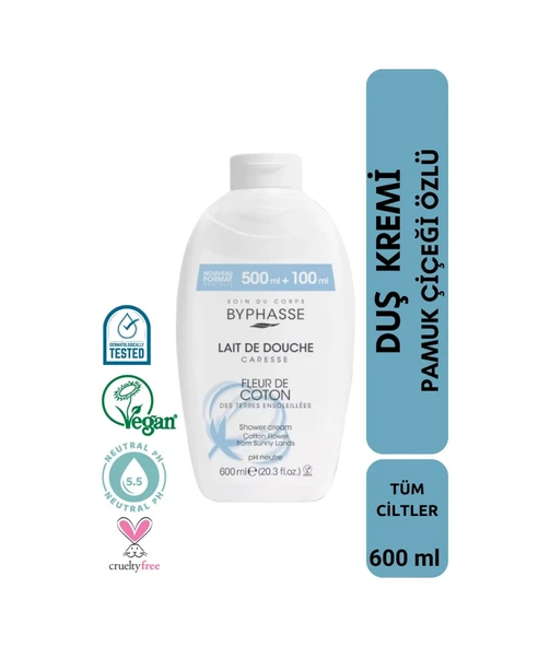 BYPHASSE Caresse Pamuk Çiçeği Özlü Kremli Duş Jeli 600ml ürün görseli 1