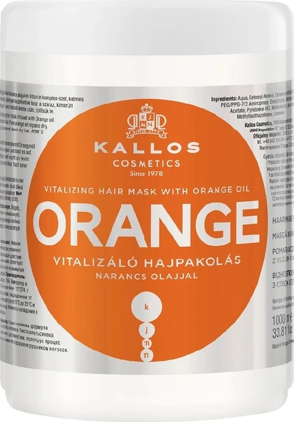 Kallos Cosmetics Orange Vitalizing 1000ml Portakal Yağı Içerikli Canlandırıcı Saç Bakım Maskesi ürün görseli 1