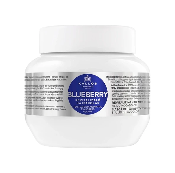 Kallos Cosmetics Blueberry Hair Mask Yabanmersini Özü Ve Avakadodu Yağı Içeren Canlandırıcı Saç Bakım Maskesi 275ml ürün görseli 1