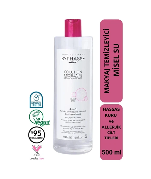 BYPHASSE Micellar Yüz ve Makyaj Temizleyici  Misel Su Kuru,Hassas ve Allerjiye Meyilli Ciltler 500ml ürün görseli 1